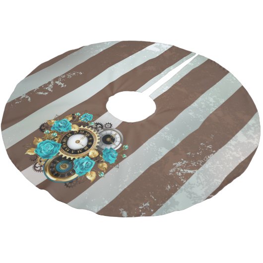 Steampunk Clock- en Turquoise-Rozen op gestreept Kerstboom Rok (Gekanteld)