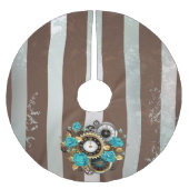 Steampunk Clock- en Turquoise-Rozen op gestreept Kerstboom Rok (Voorkant)