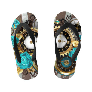 Steampunk Clock- en Turquoise-Rozen op gestreept Kinder Teenslippers