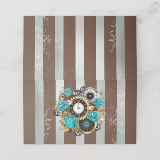 Steampunk Clock- en Turquoise-Rozen op gestreept Klantenkaartje (Buitenkant ongevouwen)