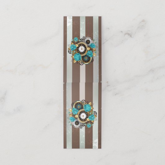 Steampunk Clock- en Turquoise-Rozen op gestreept Klantenkaartje (Buitenkant ongevouwen)