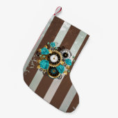 Steampunk Clock- en Turquoise-Rozen op gestreept Kleine Kerstsok (Voorkant (Hangend))