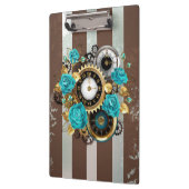 Steampunk Clock- en Turquoise-Rozen op gestreept Klembord (Links)