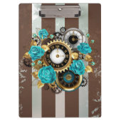 Steampunk Clock- en Turquoise-Rozen op gestreept Klembord (Voorkant)