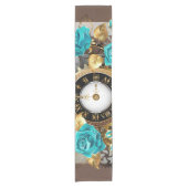 Steampunk Clock- en Turquoise-Rozen op gestreept Korte Tafelloper (Voorkant)