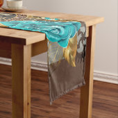 Steampunk Clock- en Turquoise-Rozen op gestreept Korte Tafelloper (Voorbeeld)