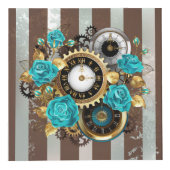 Steampunk Clock- en Turquoise-Rozen op gestreept Kubus (Rechts)