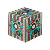 Steampunk Clock- en Turquoise-Rozen op gestreept Kubus (Achter hoekig)