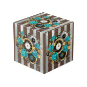 Steampunk Clock- en Turquoise-Rozen op gestreept Kubus (Voorkant hoekig)
