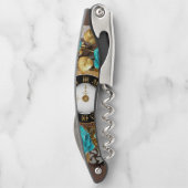 Steampunk Clock- en Turquoise-Rozen op gestreept Kurkentrekker (Achterkant)