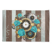 Steampunk Clock- en Turquoise-Rozen op gestreept Kussensloop (Achterkant)