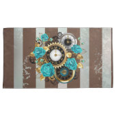Steampunk Clock- en Turquoise-Rozen op gestreept Kussensloop (Voorkant-Rechts)