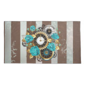 Steampunk Clock- en Turquoise-Rozen op gestreept Kussensloop (Achterkant-Links)