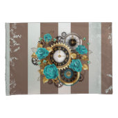 Steampunk Clock- en Turquoise-Rozen op gestreept Kussensloop (Voorkant-Rechts)