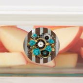 Steampunk Clock- en Turquoise-Rozen op gestreept Labels (Aangebracht)