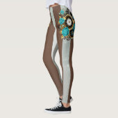 Steampunk Clock- en Turquoise-Rozen op gestreept Leggings (Links)