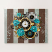 Steampunk Clock- en Turquoise-Rozen op gestreept Legpuzzel (Horizontaal)