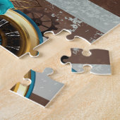 Steampunk Clock- en Turquoise-Rozen op gestreept Legpuzzel (Zijkant)