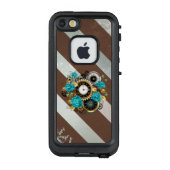 Steampunk Clock- en Turquoise-Rozen op gestreept LifeProof iPhone Hoesje (Achterkant)