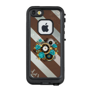 Steampunk Clock- en Turquoise-Rozen op gestreept LifeProof FRÄ’ iPhone SE/5/5s Hoesje