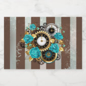 Steampunk Clock- en Turquoise-Rozen op gestreept Likeurfles Etiket (Enkel label)