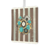 Steampunk Clock- en Turquoise-Rozen op gestreept Luchtverfrisser (Links)