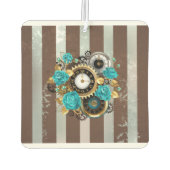 Steampunk Clock- en Turquoise-Rozen op gestreept Luchtverfrisser (Achterkant)