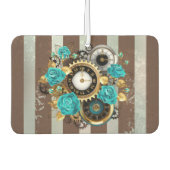 Steampunk Clock- en Turquoise-Rozen op gestreept Luchtverfrisser (Voorkant)