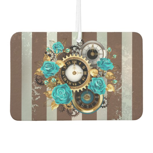 Steampunk Clock- en Turquoise-Rozen op gestreept Luchtverfrisser (Voorkant)