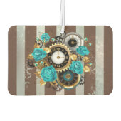 Steampunk Clock- en Turquoise-Rozen op gestreept Luchtverfrisser (Achterkant)