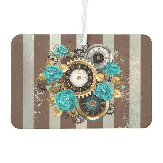 Steampunk Clock- en Turquoise-Rozen op gestreept Luchtverfrisser (Achterkant)
