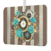 Steampunk Clock- en Turquoise-Rozen op gestreept Luchtverfrisser (Links)