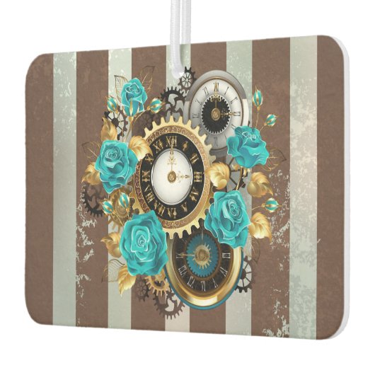 Steampunk Clock- en Turquoise-Rozen op gestreept Luchtverfrisser (Links)