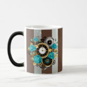 Steampunk Clock- en Turquoise-Rozen op gestreept Magische Mok (Links)