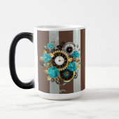 Steampunk Clock- en Turquoise-Rozen op gestreept Magische Mok (Links)