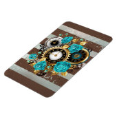 Steampunk Clock- en Turquoise-Rozen op gestreept Magneet (Linkerzijde)