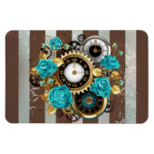 Steampunk Clock- en Turquoise-Rozen op gestreept Magneet (Horizontaal)