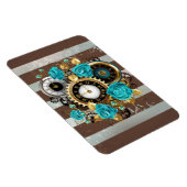 Steampunk Clock- en Turquoise-Rozen op gestreept Magneet (Rechterzijde)