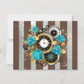 Steampunk Clock- en Turquoise-Rozen op gestreept Magnetische Uitnodiging (Voorkant)