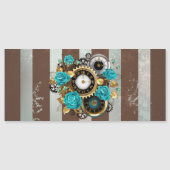 Steampunk Clock- en Turquoise-Rozen op gestreept Magnetische Uitnodiging (Voorkant)