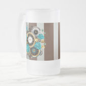 Steampunk Clock- en Turquoise-Rozen op gestreept Matglas Bierpul (Voorkant links)