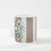 Steampunk Clock- en Turquoise-Rozen op gestreept Matglas Koffiemok (Voorkant links)