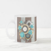 Steampunk Clock- en Turquoise-Rozen op gestreept Matglas Koffiemok (Links)