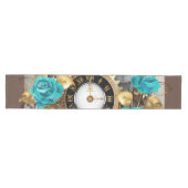 Steampunk Clock- en Turquoise-Rozen op gestreept Medium Tafelloper (Horizontaal)