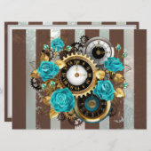 Steampunk Clock- en Turquoise-Rozen op gestreept Menu (Voorkant / Achterkant)