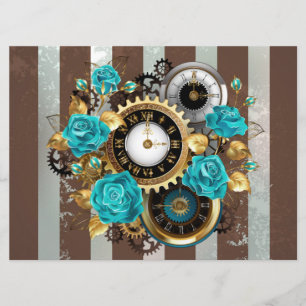 Steampunk Clock- en Turquoise-Rozen op gestreept Menu