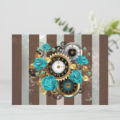 Steampunk Clock- en Turquoise-Rozen op gestreept Menu (Staand voorkant)