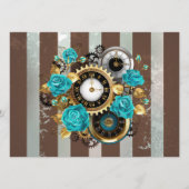 Steampunk Clock- en Turquoise-Rozen op gestreept Menu (Voorkant)