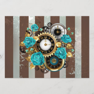Steampunk Clock- en Turquoise-Rozen op gestreept Menu