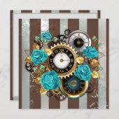 Steampunk Clock- en Turquoise-Rozen op gestreept Menu (Voorkant / Achterkant)